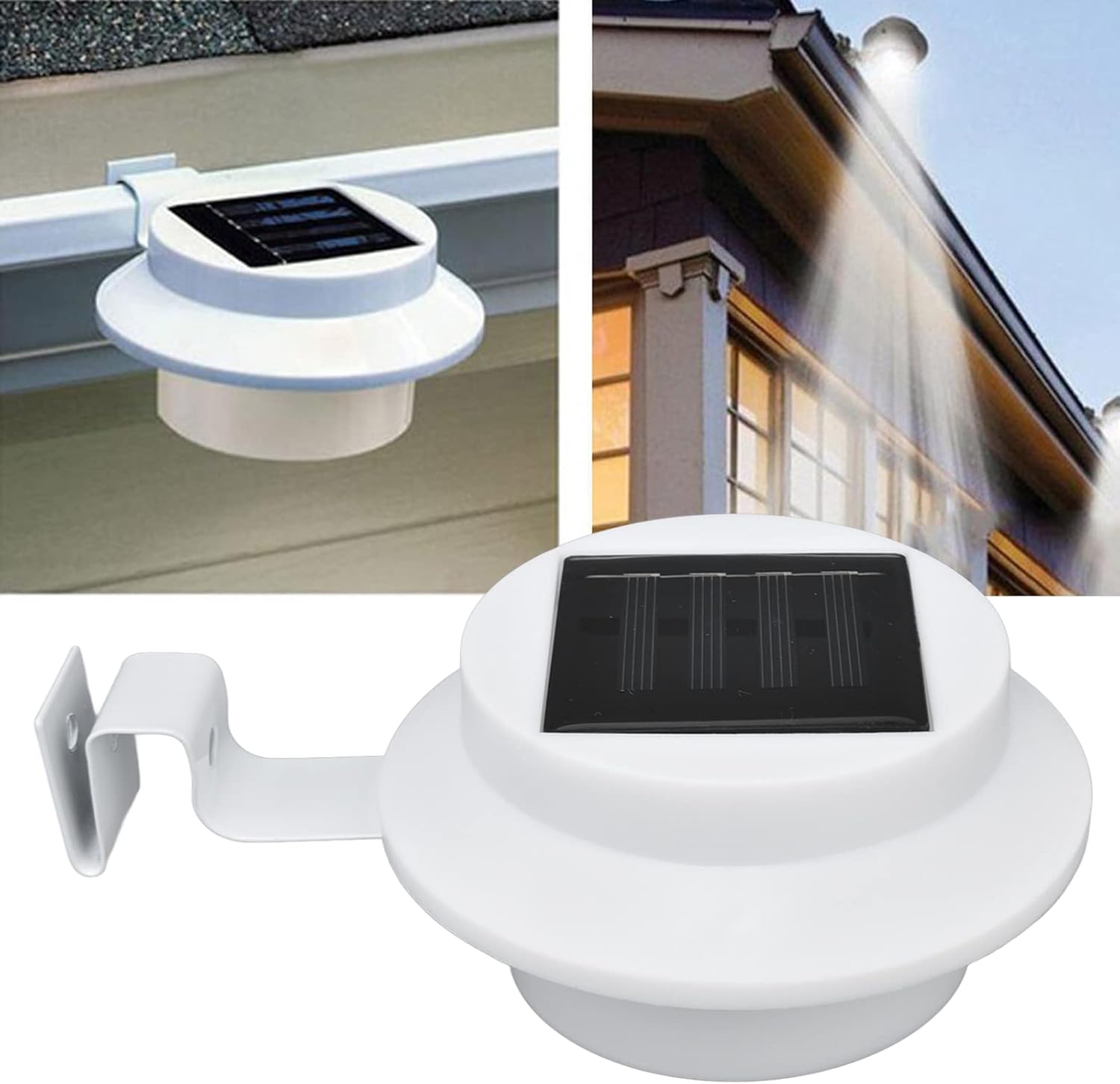 Solar Powered LED Gutter Lights 3 LED Deck Gutter Solar Lights Outdoor Waterproof LED Garden Yard Wall Lamp with Bracket for Fence Wall Stair Step Landscape Pathway, White Night Utility Security Light